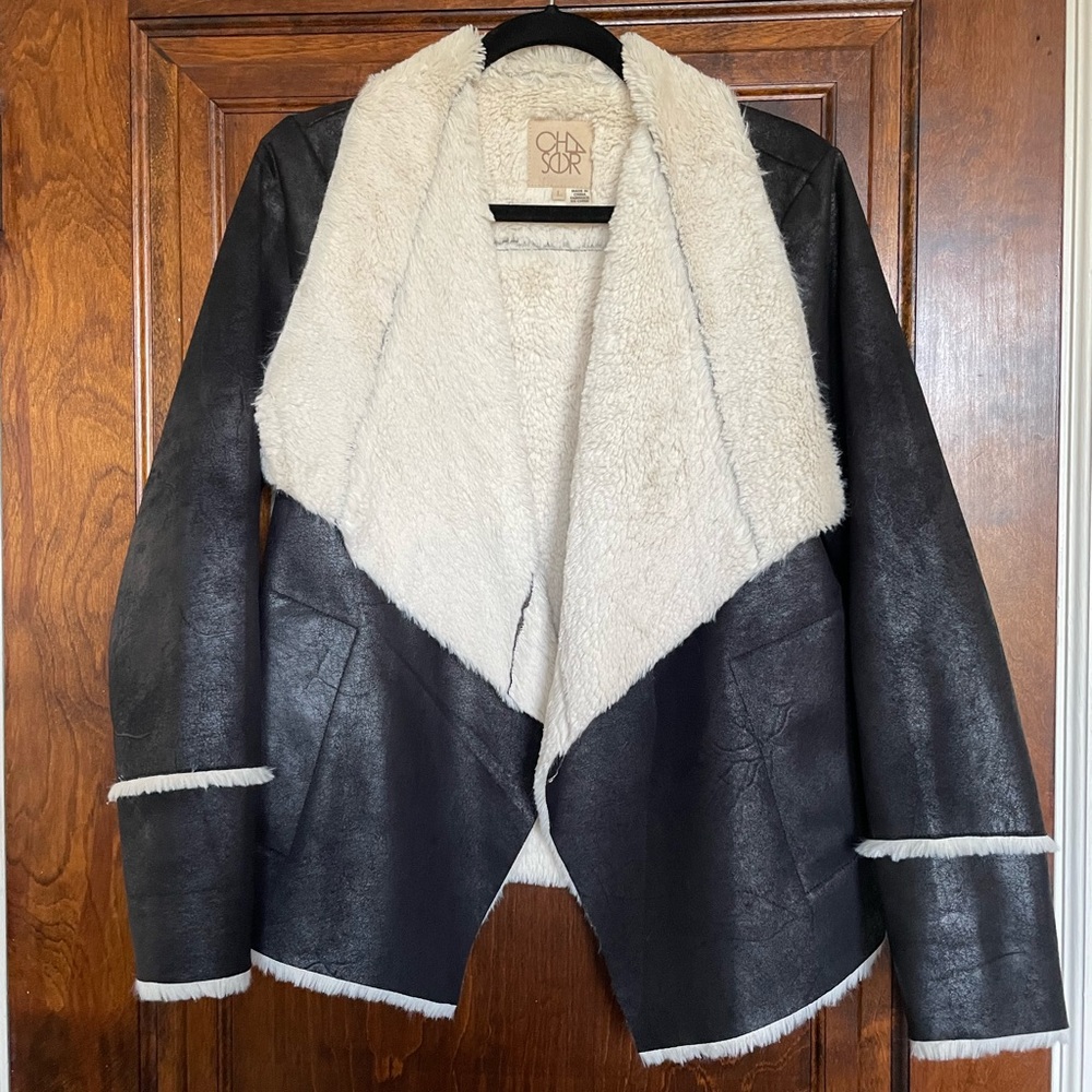 Black faux suede and Sherpa jacket